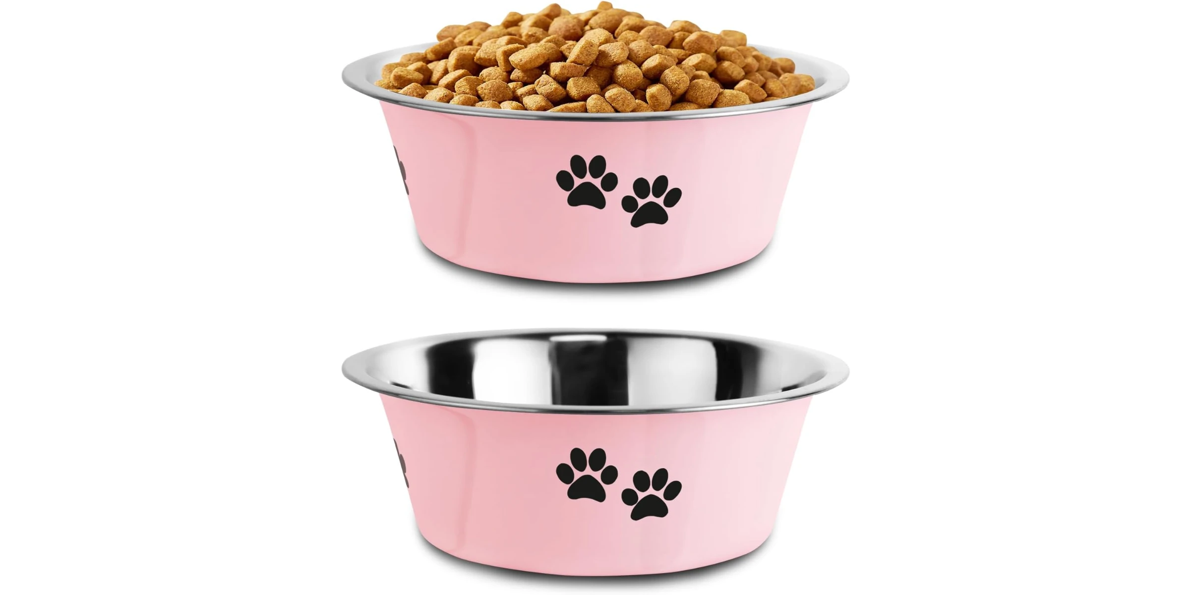 Stainless Steel Dog Bowls, 3.6-Cup Non-Slip Rubber Bottom, Pink