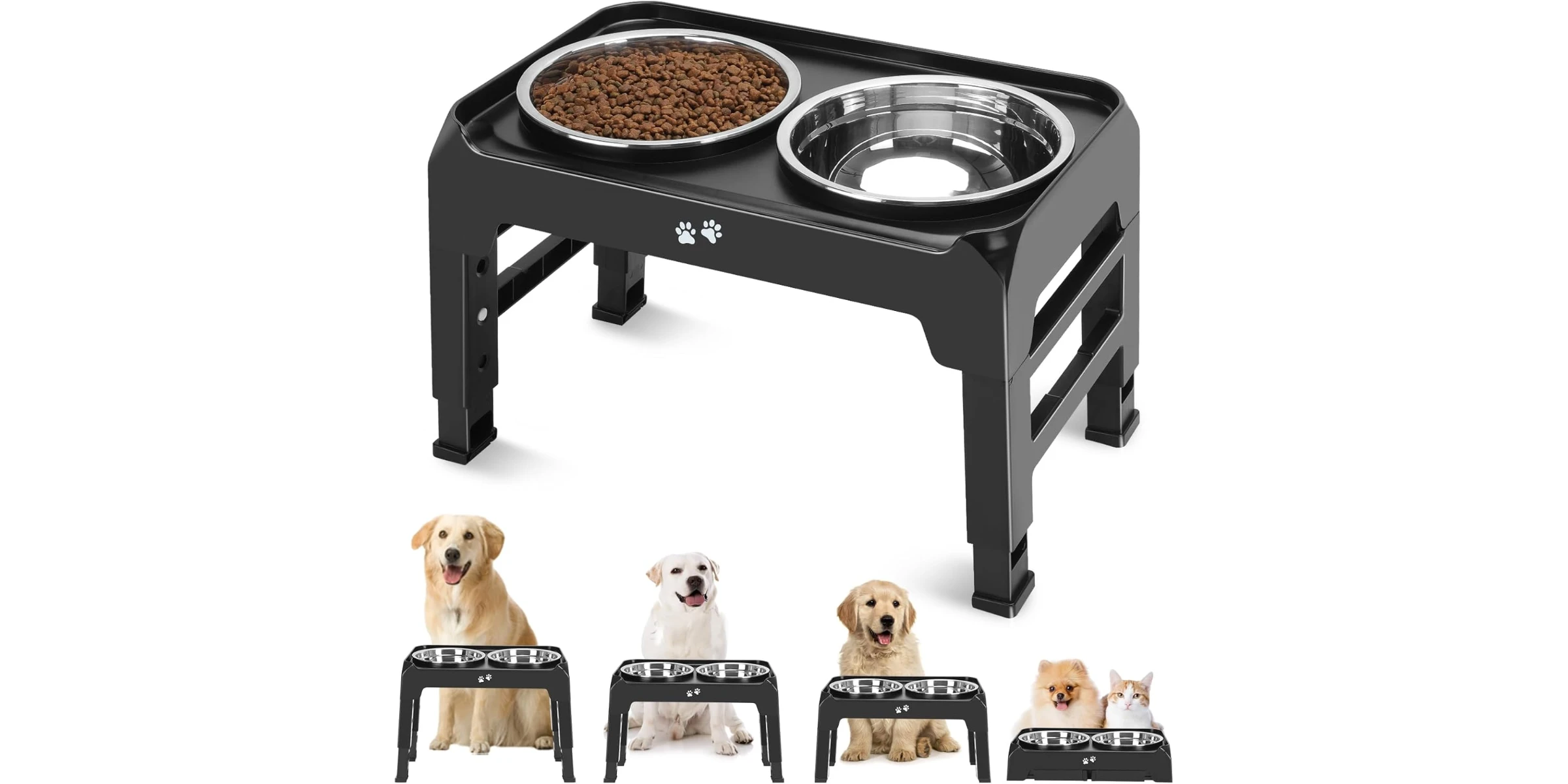 Elevated Dog Bowls, 4 Height Adjustable Raised Bowl Stand