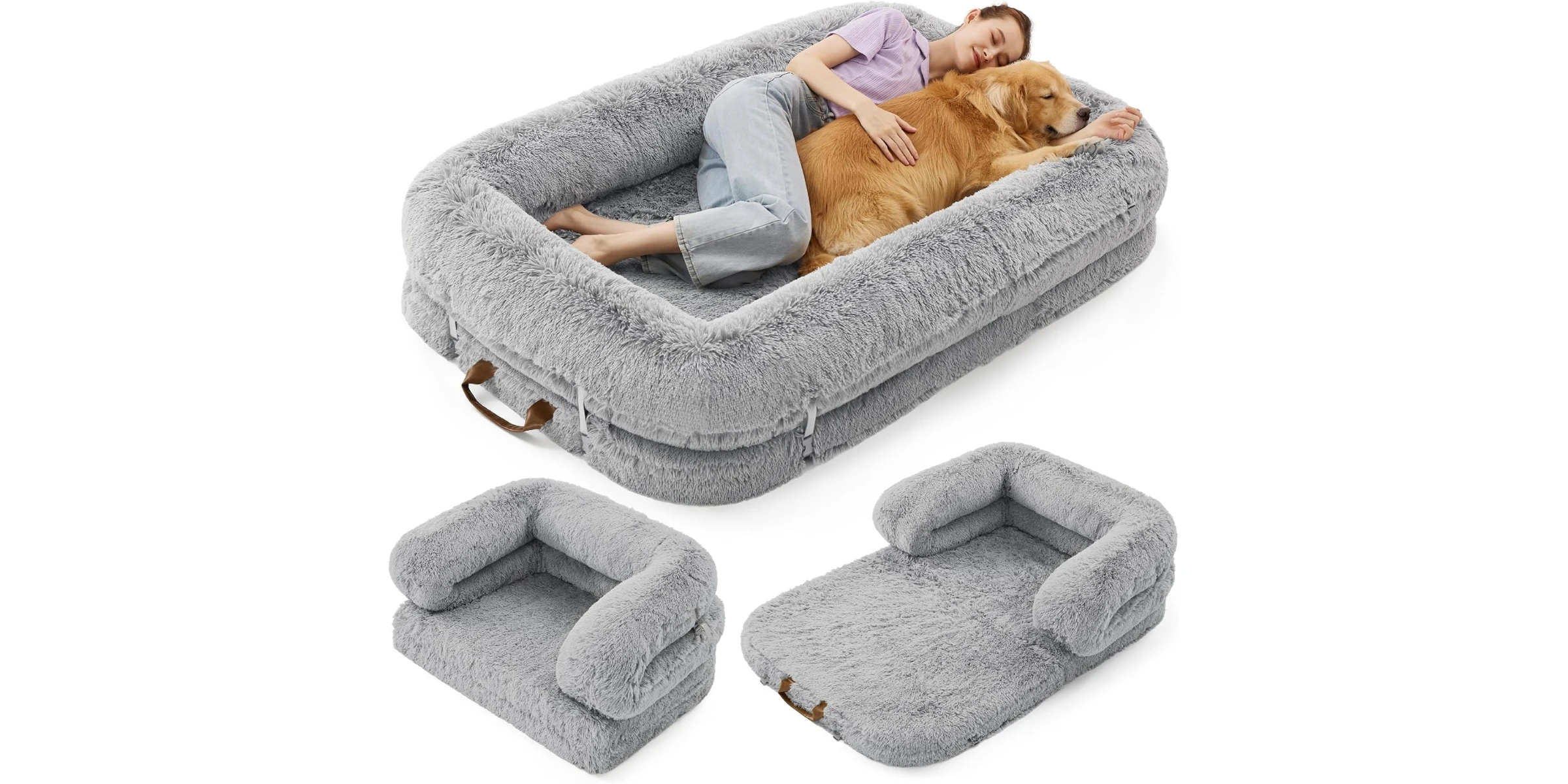 LE SURE Foldable Human Dog Bed – 3-in-1 Orthopedic Giant Bean Bed